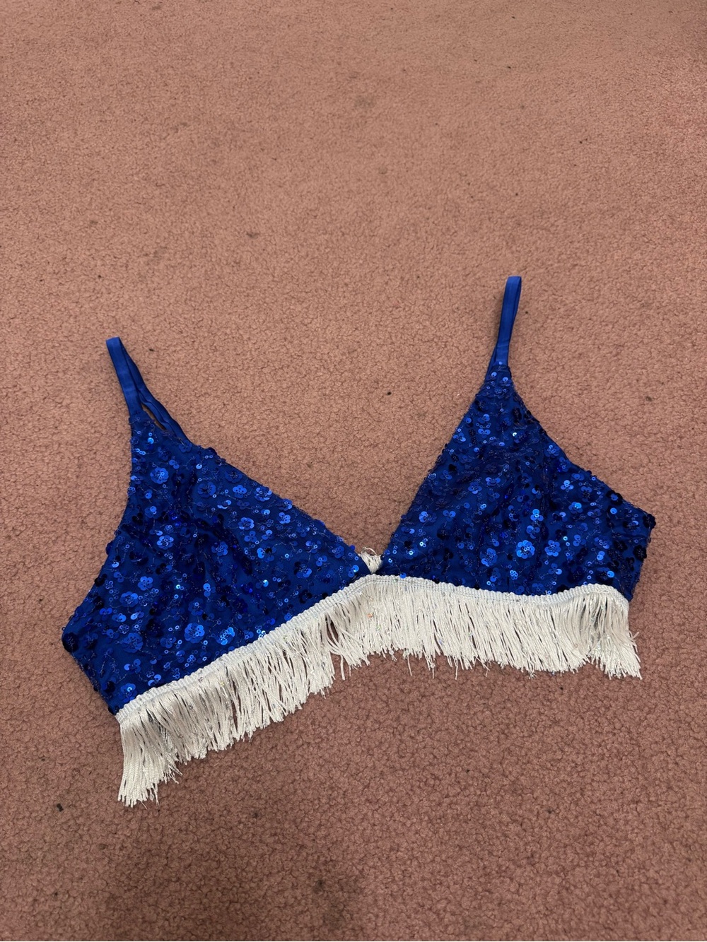 New 2x blue sequin fringe bralette top western festival rave costume cowboys